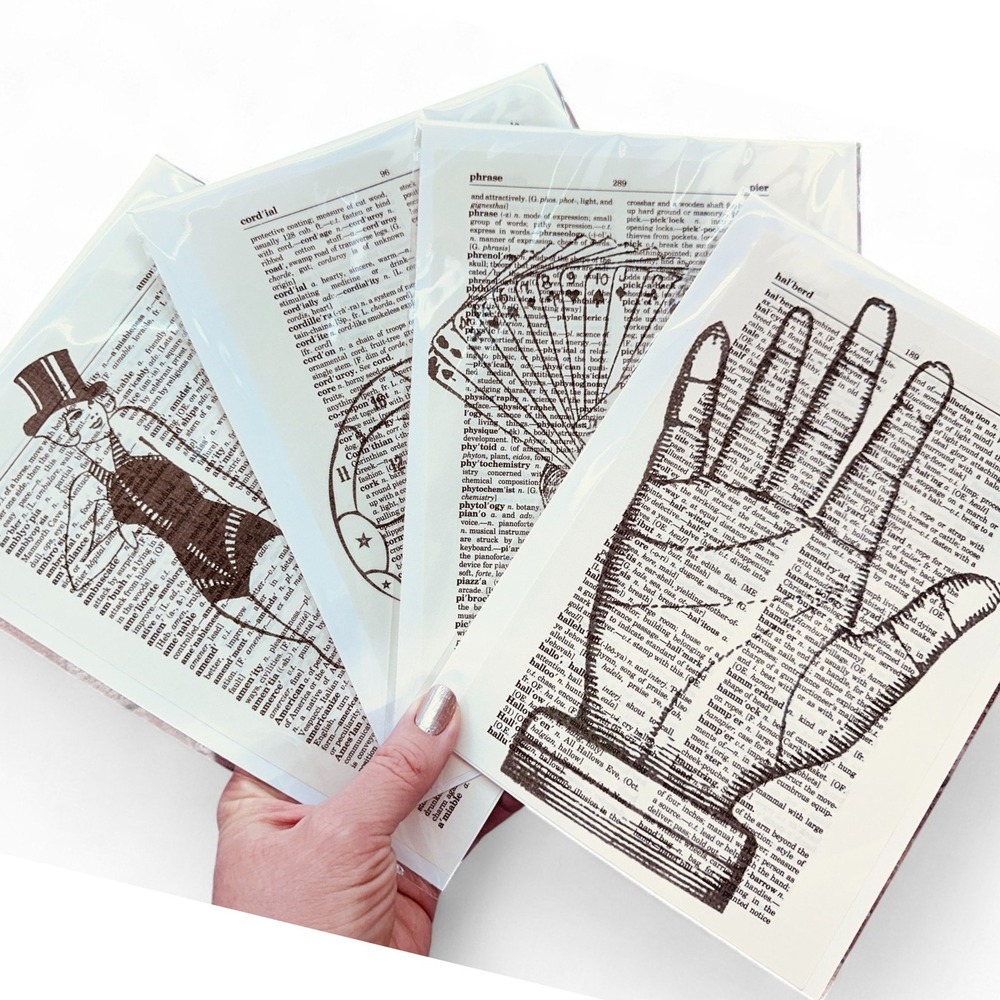 Occult Magic Theme Upcycled Dictionary Art Prints Lot of 4 Mini Posters Vintage